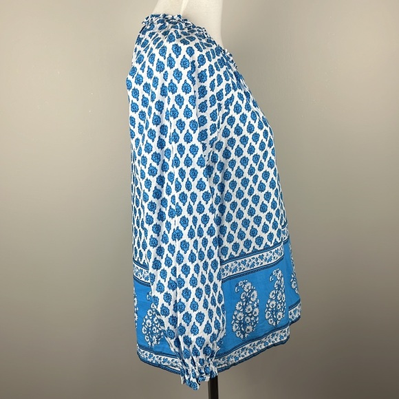 J Crew Factory Cotton Blue Paisley Artist Peasant Top Sz XS Lightweight Vacation - Picture 5 of 15